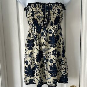 Floral Smocked Tube Top - Navy and Cream